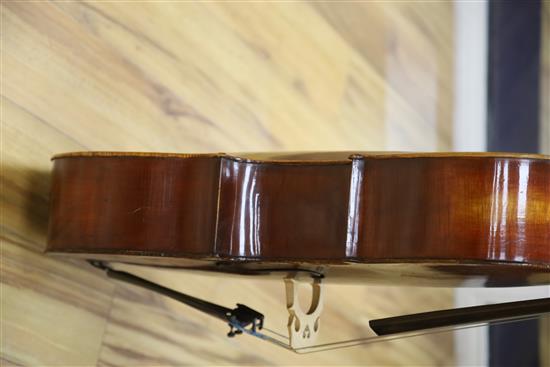 A 19th century German cello labelled Neuner und Hornsteiner and a Stradivarius label, hard cased.